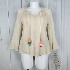 Anthro Baku Boho Ivory Open Knit Blouse